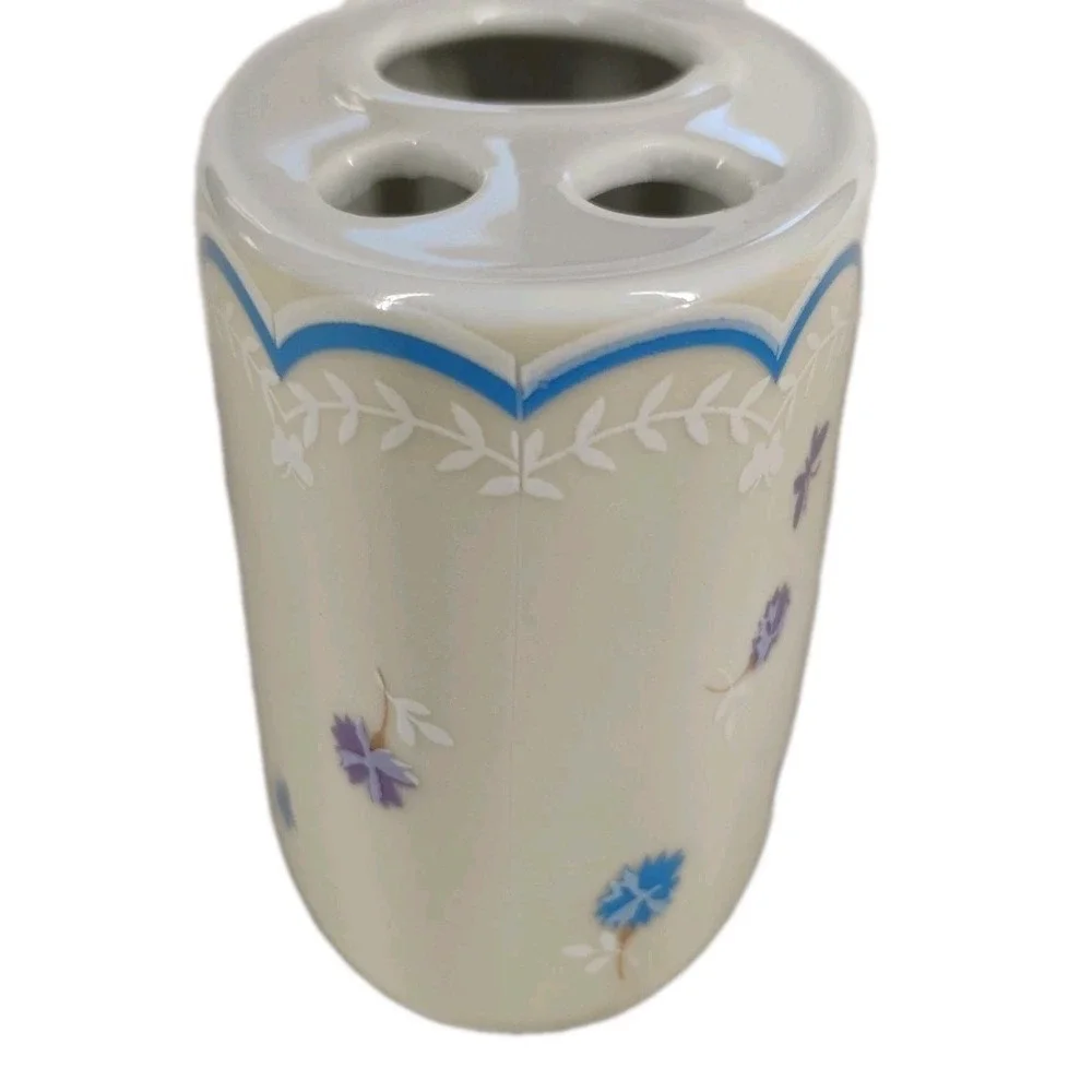 Vintage Royal Ames Japan Porcelain Toothbrush Holder‎ Flowers Butterflies Blue